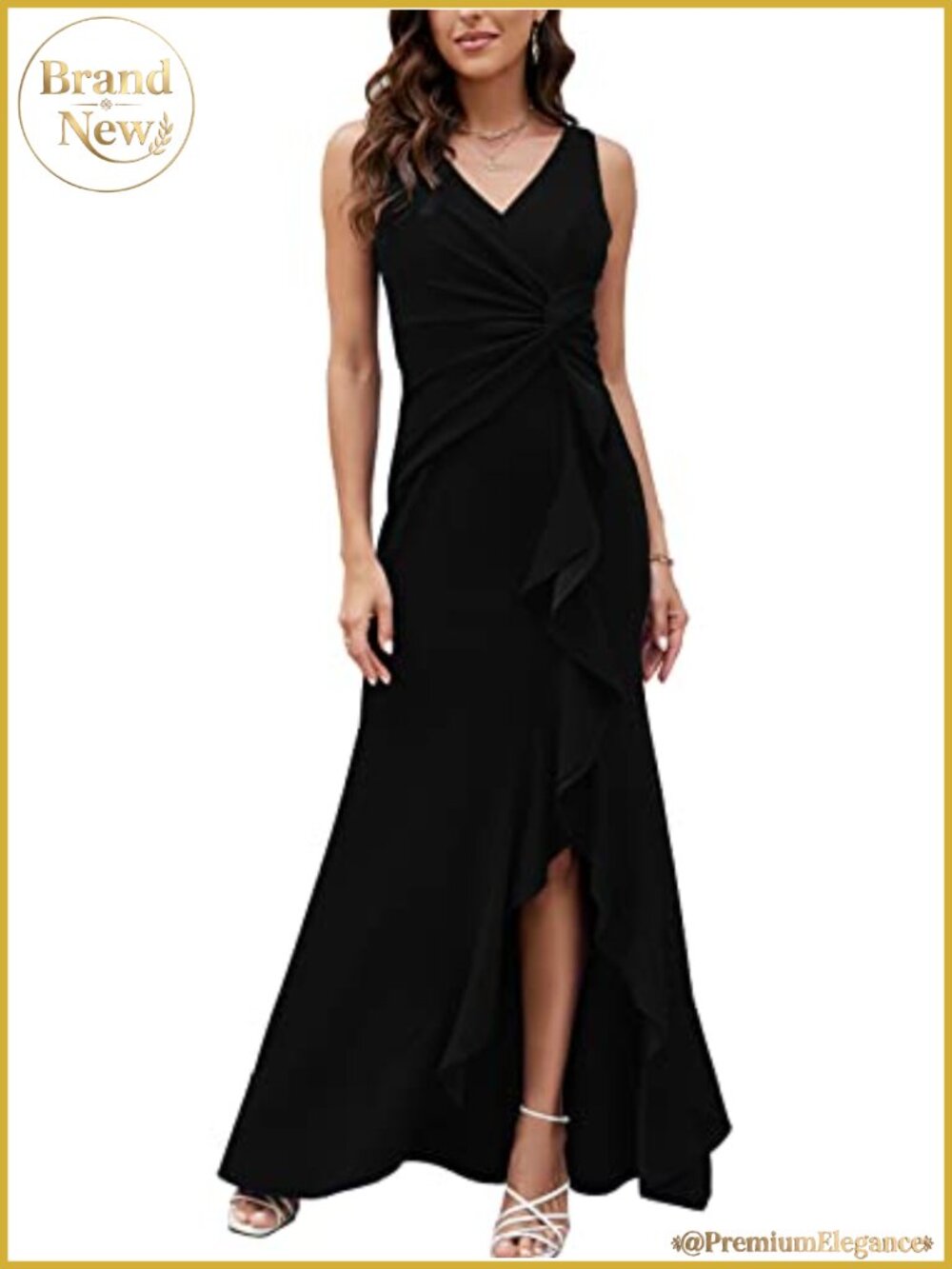 Sexy Mermaid Formal Evening Dress V-Neck Sleeveless Split Floor-Length Prom Gown